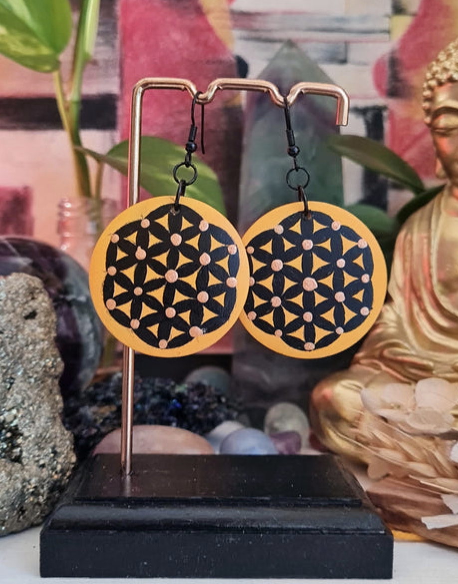 Hand Painted Flower of Life Earringss